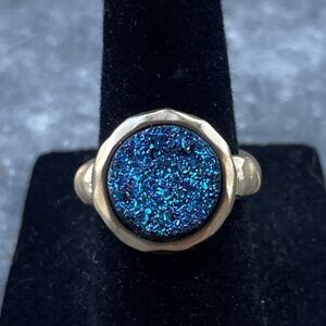 Blue Druzy expandable gold plated Ring